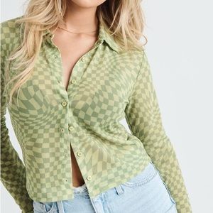 Garage Mesh Green Checkered Long-Sleeve